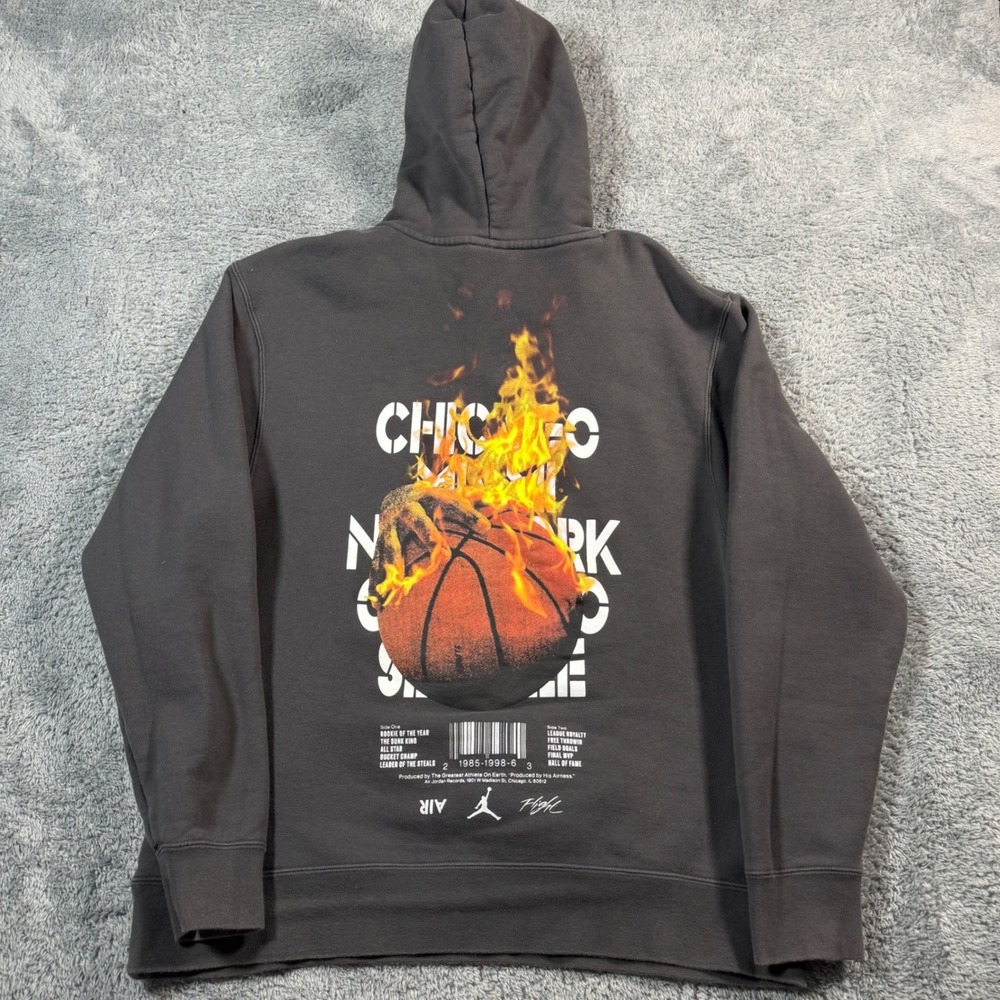 Jordan Flight Flames Basketball Hoodie MJ Records MVP Graphic Pullover Size‎ L